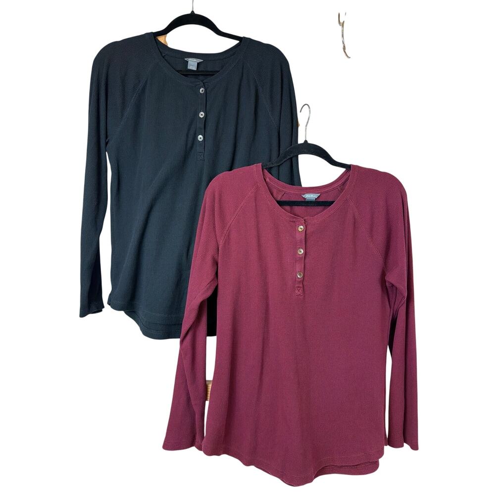 Lot of 2 Eddie Bauer  Long Sleeve Cotton Blend Shirts Bundle Size L